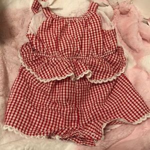 Red and white checkered short set